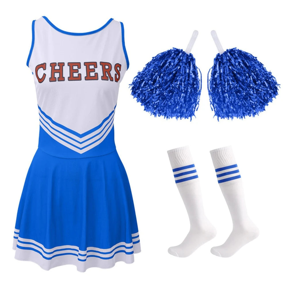 Cheerleader Costume High School Competition Letter Print Dance Uniform Pompoms Sock Cosplay Party Dress Carnival Halloween
