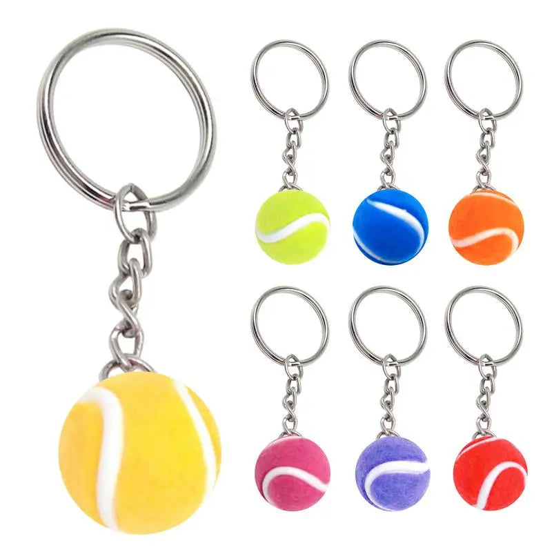 7 Color Key Chain Tennis Ball Metal Keychain Car Key Ring Sports Chain Sliver Color Mini Tennis Racket Backpack Pendant Gifts