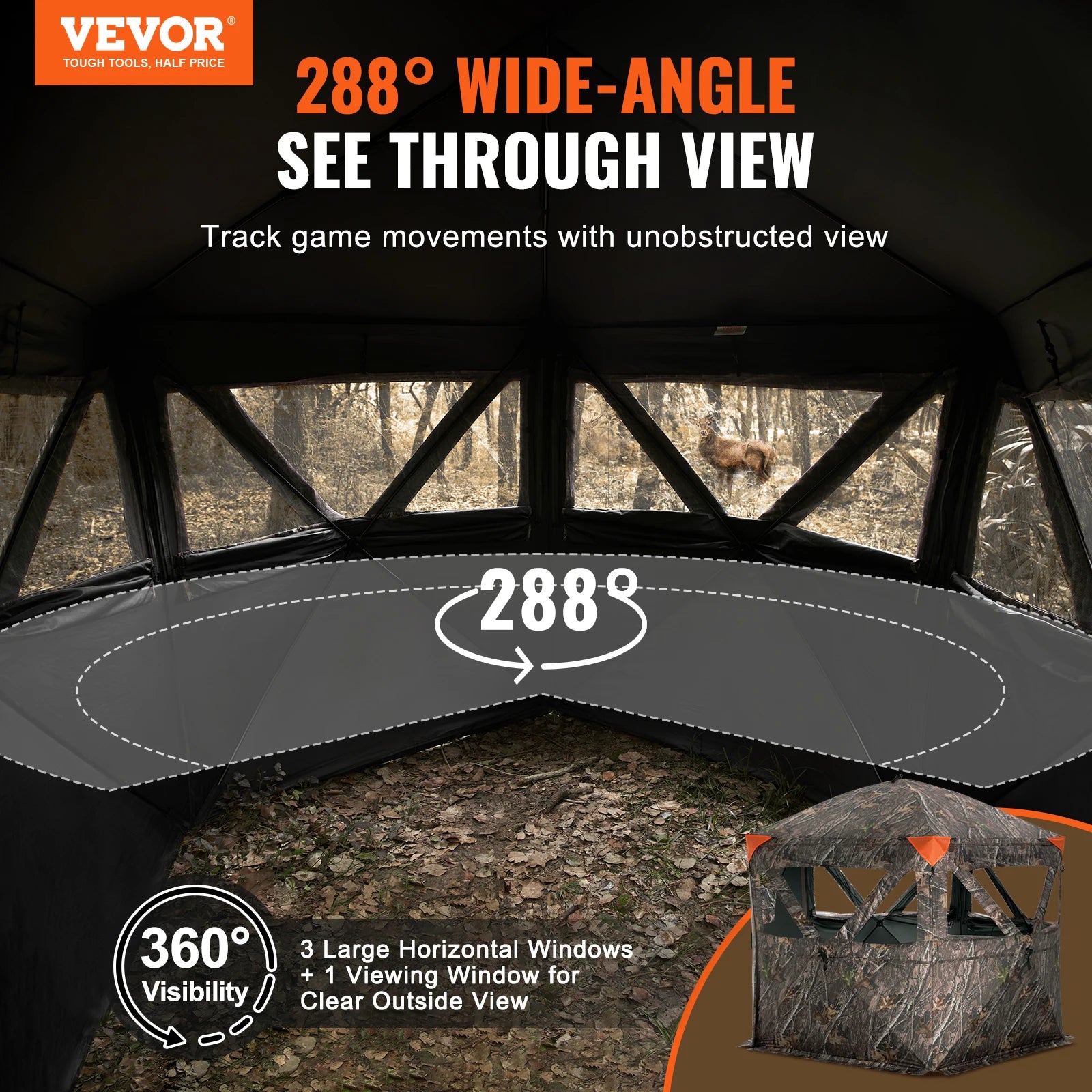 VEVOR Hunting Blind 288° See Through Ground Blind 6-7 Person for Hunting with Carrying Bag for Turkey and Deer Hunting 17.68lbs