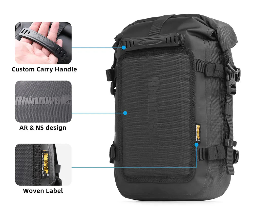 Rhinowalk Motorcycle Side Bag With Base Waterproof 6L/8L/10L/15L Motor Rear Seat Bag Rack Motocross Storage Backpack