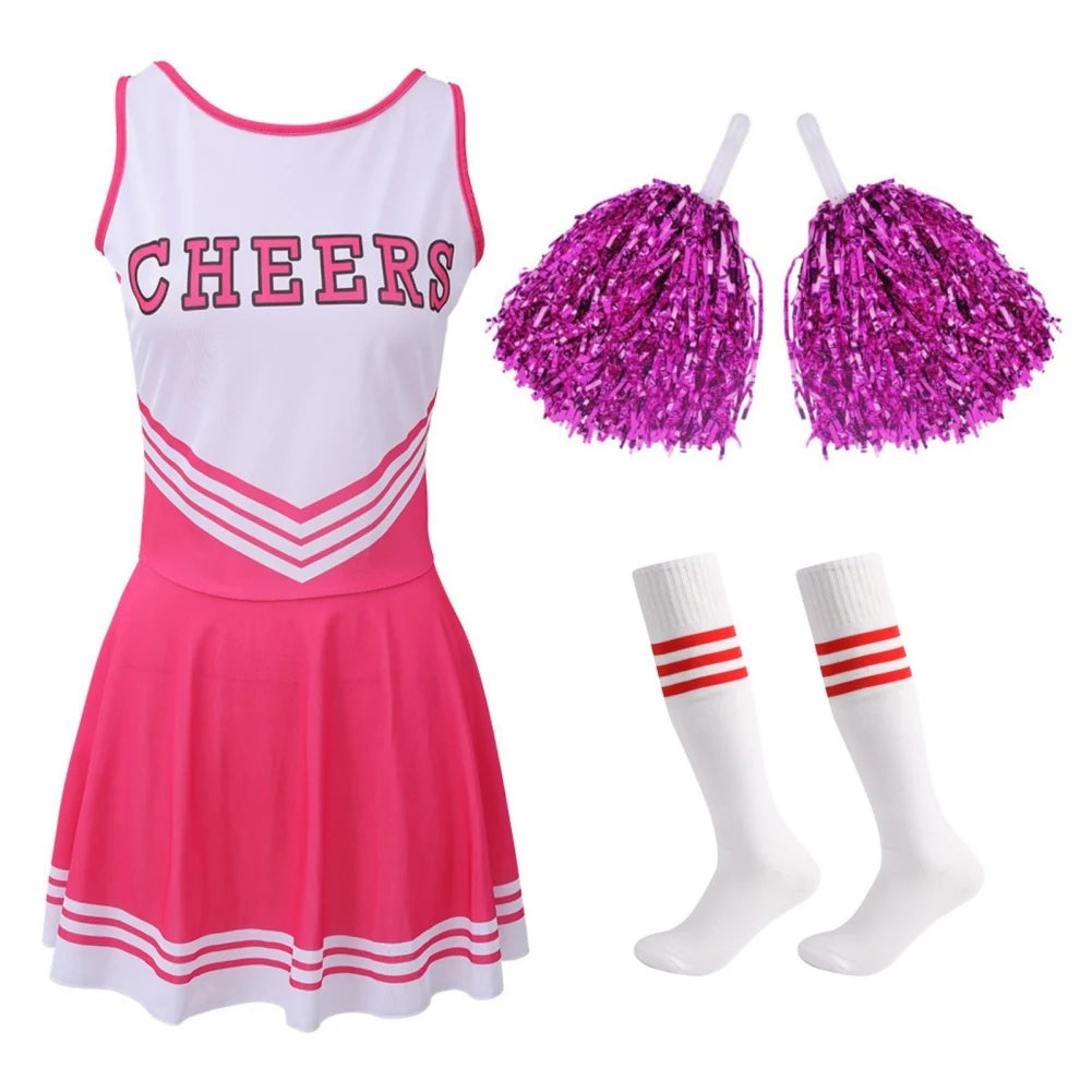 Cheerleader Costume High School Competition Letter Print Dance Uniform Pompoms Sock Cosplay Party Dress Carnival Halloween