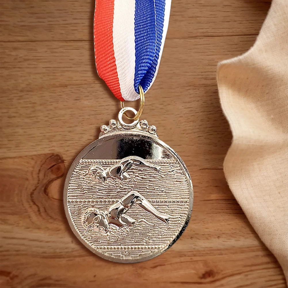 10-30PCS Swimming Medal Competition Awards with Neck Ribbon Metal 5cm Winner Medals Gold/Silver/Bronze Medal for Competitions