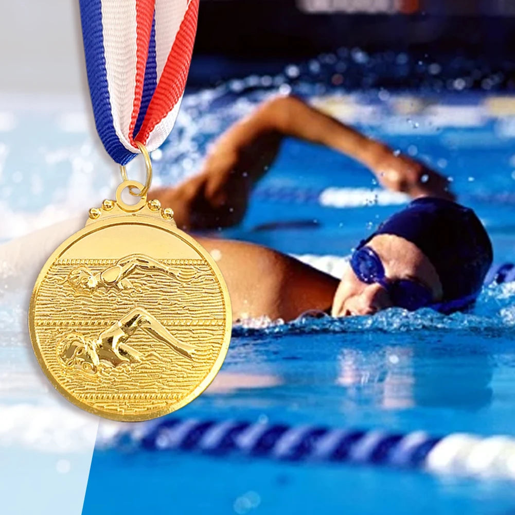 10-30PCS Swimming Medal Competition Awards with Neck Ribbon Metal 5cm Winner Medals Gold/Silver/Bronze Medal for Competitions