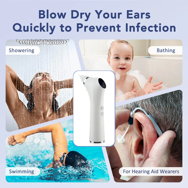 Ear Dryer 3 Gear Adjustable Temperature Ear Cleaning Swimming Bathing Water in Ears Smart Heating Ear Cleaner Silicone Ear Tips