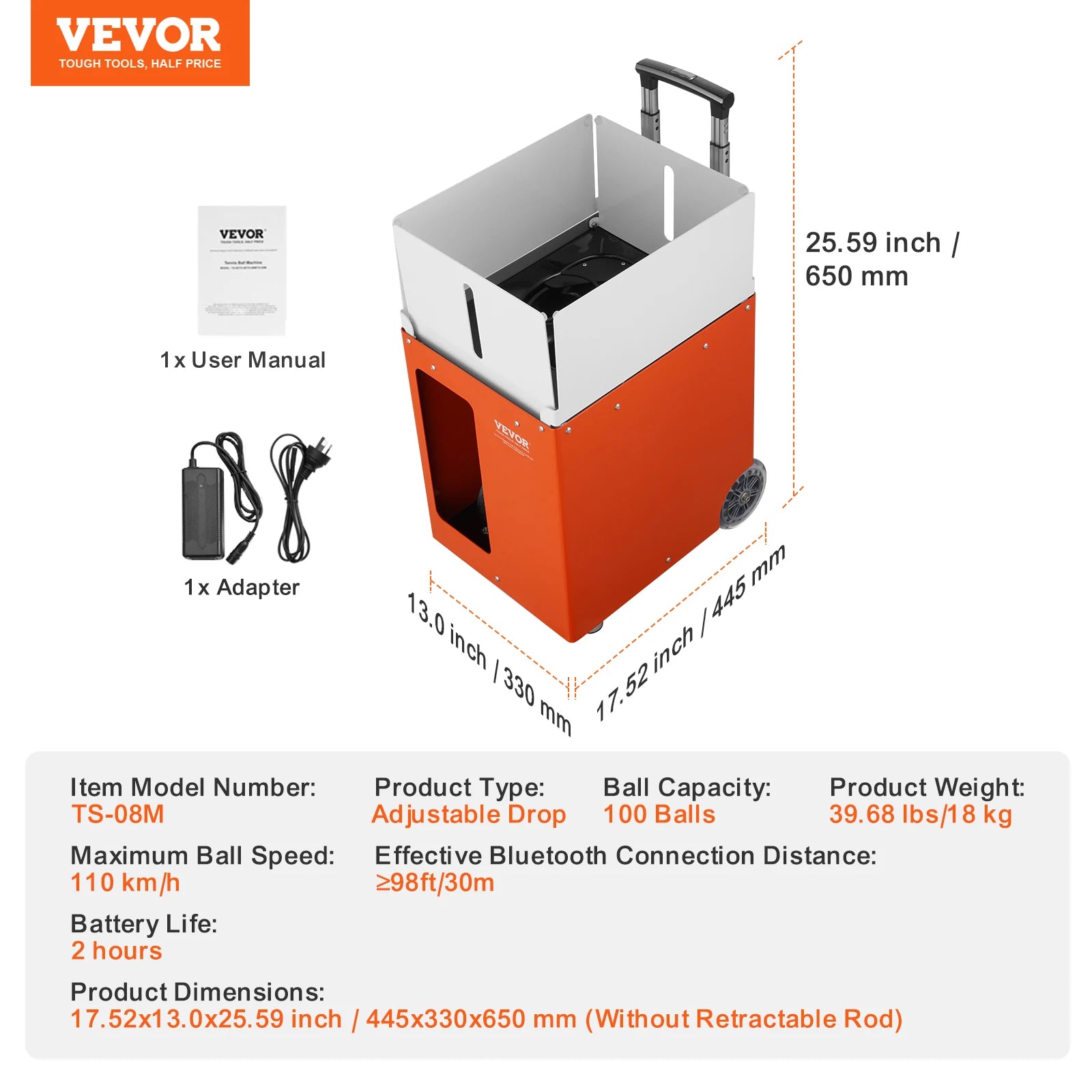 VEVOR Tennis Ball Machine Automatic Portable Tennis Ball Launcher 100 Balls Tennis Training Practice Thrower Multi-Mode Drills