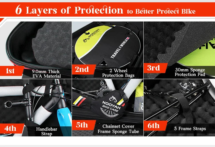 NOOYAH Bike Travel Case Bicycle Transport Bag EVA Case MTB Road Bike Accessories Hardshell Round Trip Suitcase Bike Travel Tools