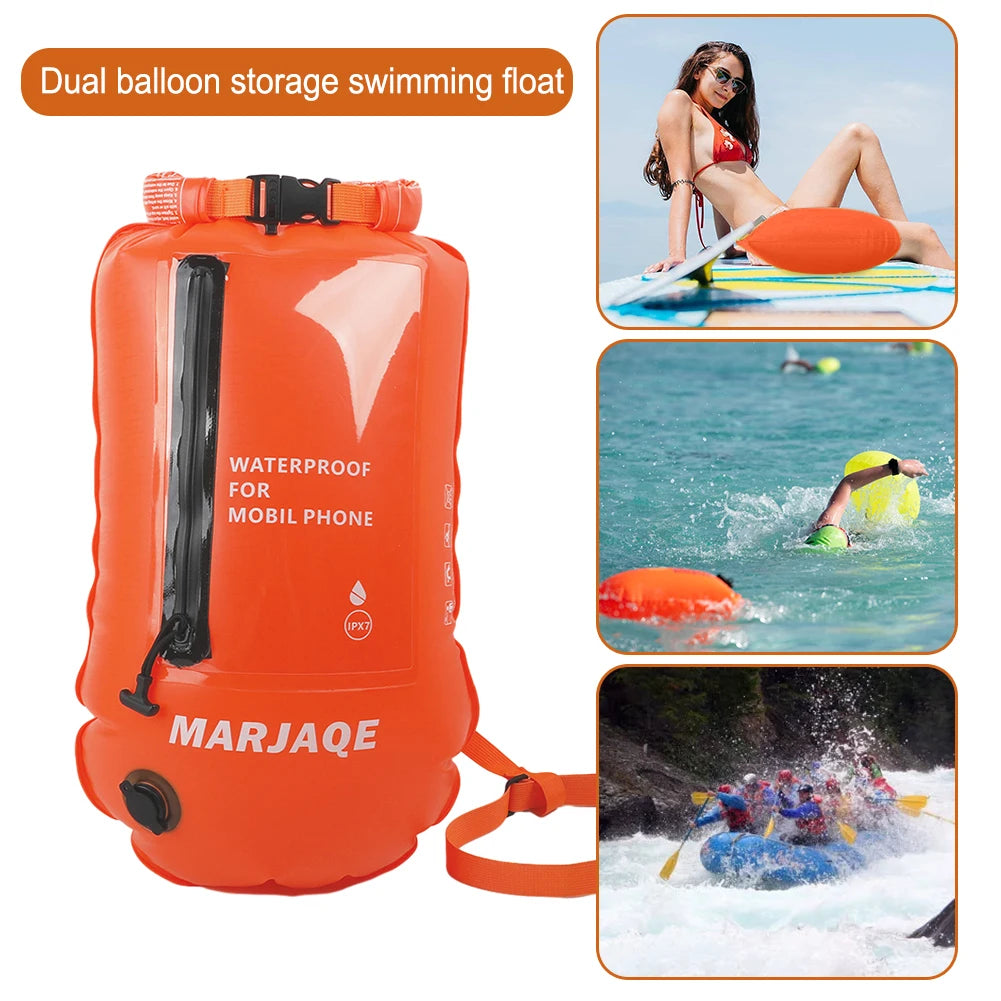 Inflatable Open Swimming Buoy PVC Tow Float Dry Bag Thickened Float Airbag With Strap Double Air Bag With Waist Belt For Sports