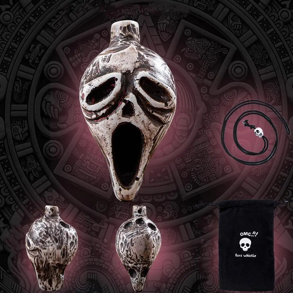 Death Whistle Screaming Whistle Instrument Skull Retro Aztec Death Halloween props Loudest Whistle with Human Sounding Screams