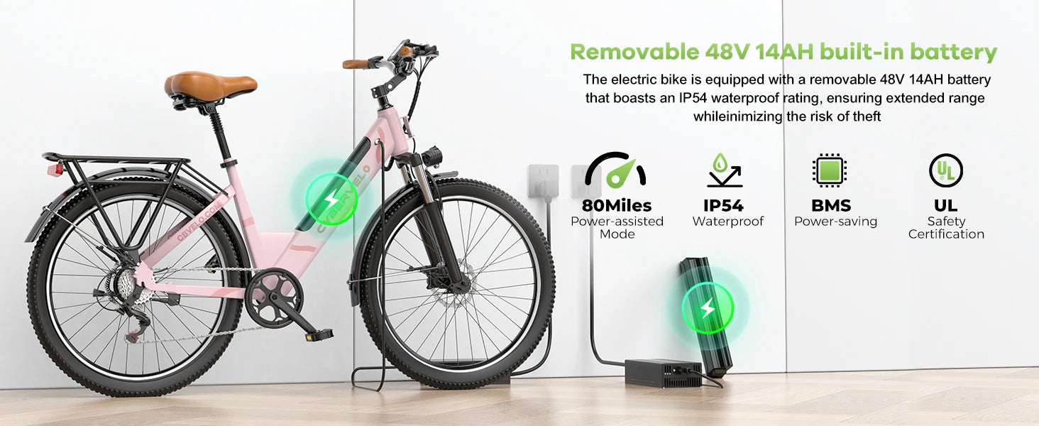 1000 Peak Electric Bike for Adults,up 80 Miles Removable Battery Ebike, 26