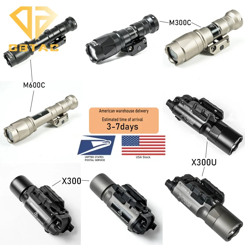 Tactical SF M300C M600C Metal Flashlight Strobe Scout Light X300 X300U Ultra Airsoft Hunting Weapon Scout Light Fit 20mm Rail