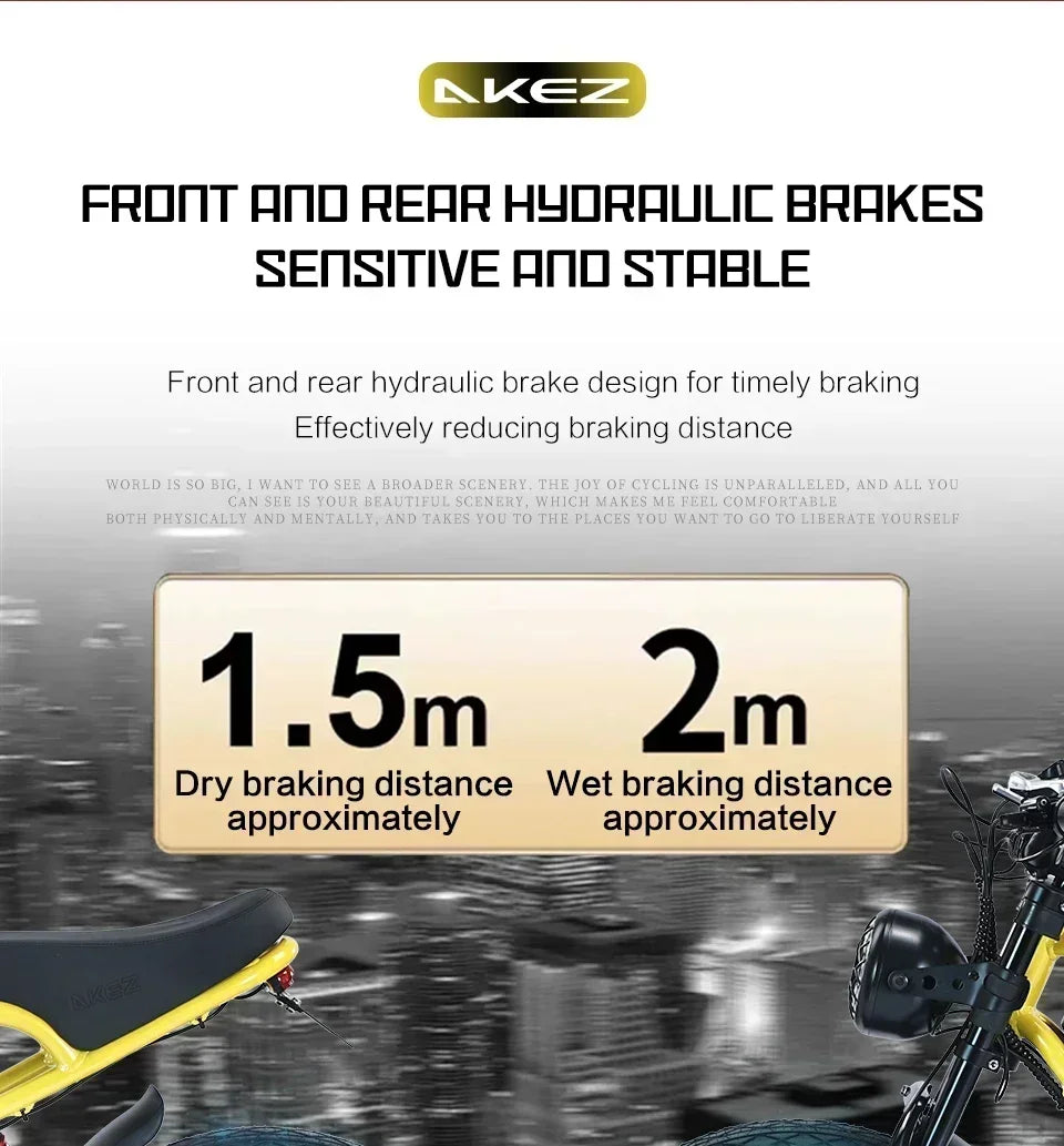 Ebike AKEZ 1500W 48V 18AH Electric Bicycle Full Suspension Removable Battery Fat Tire Hydraulic Brake Adult Electric Bicycle.