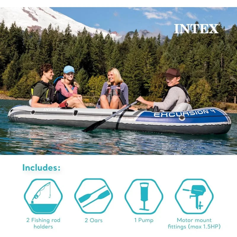 INTEX Excursion Inflatable Boat Series: Includes Deluxe 54in Boat Oars and High-Output Pump – SuperTough PVC – Adjustable Seats