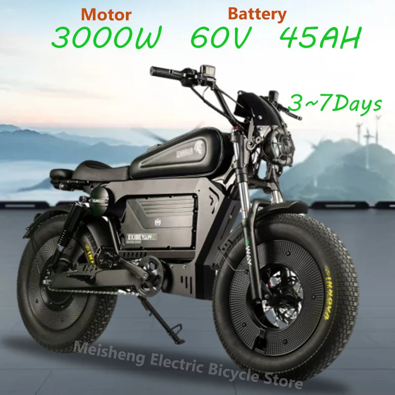 Ebik Black Warrior 3000W Motorbikes 60V 45AH Ebike Adult Road Electric Bicycle 20 inch Off-road Fat Tyre Electric Bike 2000w