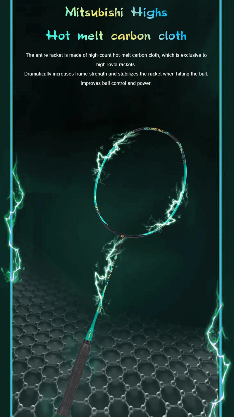 ALPSPORT Peacock 4U 52g 35LBS Carbon Fiber Badminton Racket Super Light Green/White/Red Professional Training Racquet