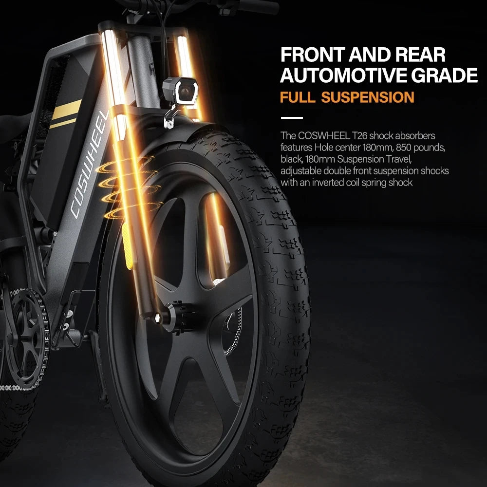 COSWHEEL T26 Electric   Adult Electric Mountain Bike 1000W 48V 25AH hydraulic brake ebike Off Road bicycle  Rear Rack+Fender