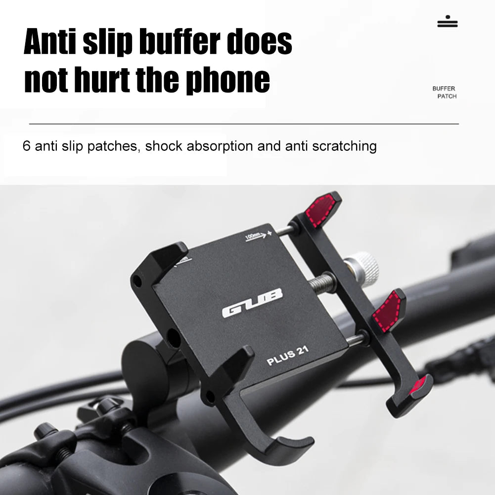 GUB PLUS 21 Phone Holder Aluminum Alloy Cell Phone Holder Bracket Rotatable Adjustable Anti-slip for 22.2-31.8mm Handlebar