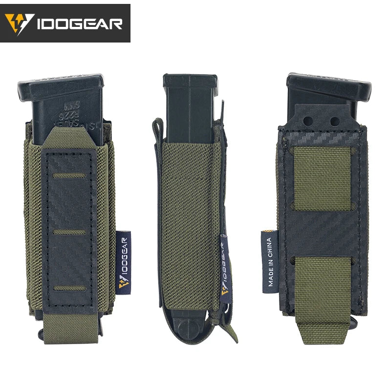 IDOGEAR Carbon Fiber Tactical Mag Pouch 9mm Single Carrier MOLLE Compatible Quick Drain Anti-slip Lightweight  IG-BG3589