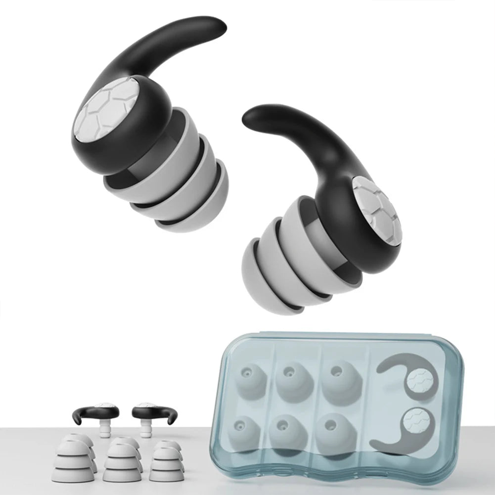 3-Layer Noise Sleeping Ear Plugs Sound Insulation Silicone Ear Protection Earplugs Washable Anti-Noise Earplugs for Showering