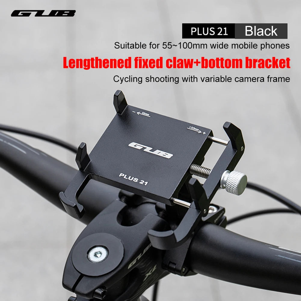 GUB PLUS 21 Phone Holder Aluminum Alloy Cell Phone Holder Bracket Rotatable Adjustable Anti-slip for 22.2-31.8mm Handlebar