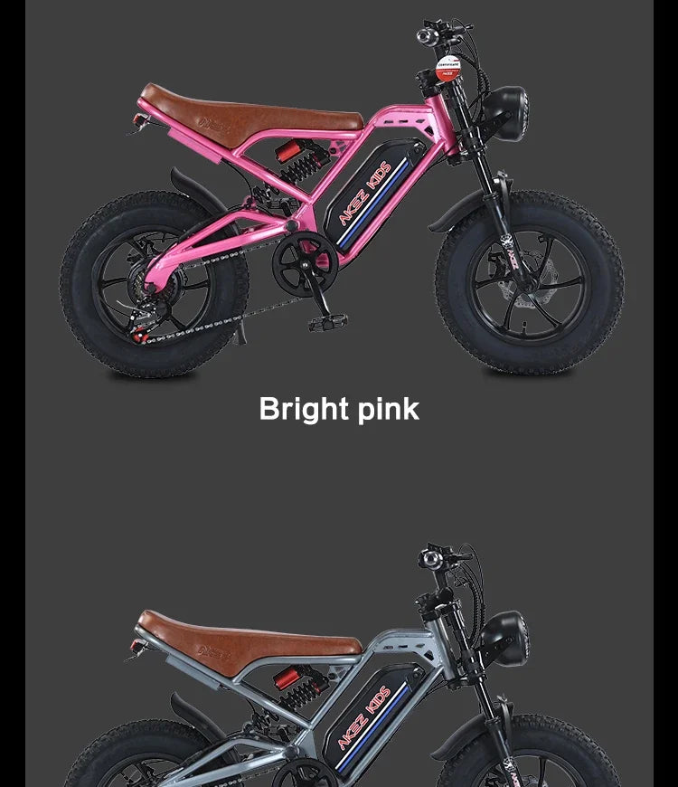 AKEZ 16inch Fat Tire electric bike kids to ride 350W Motor 36V 16AH Battery Full Suspension retro Electric Mountain Bicycle