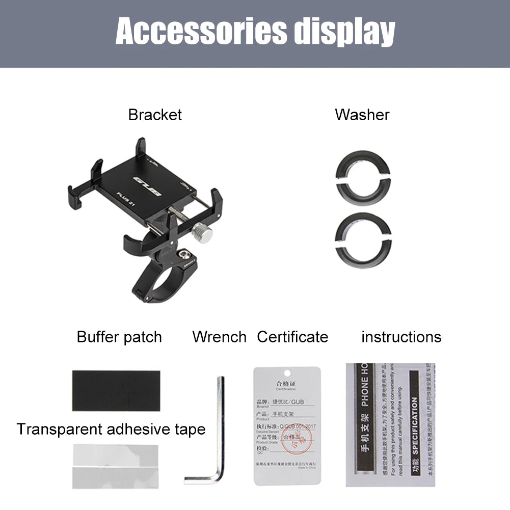 GUB PLUS 21 Phone Holder Aluminum Alloy Cell Phone Holder Bracket Rotatable Adjustable Anti-slip for 22.2-31.8mm Handlebar