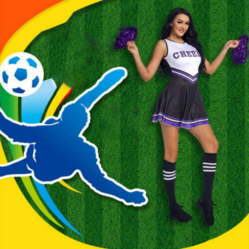 Cheerleader Costume High School Competition Letter Print Dance Uniform Pompoms Sock Cosplay Party Dress Carnival Halloween