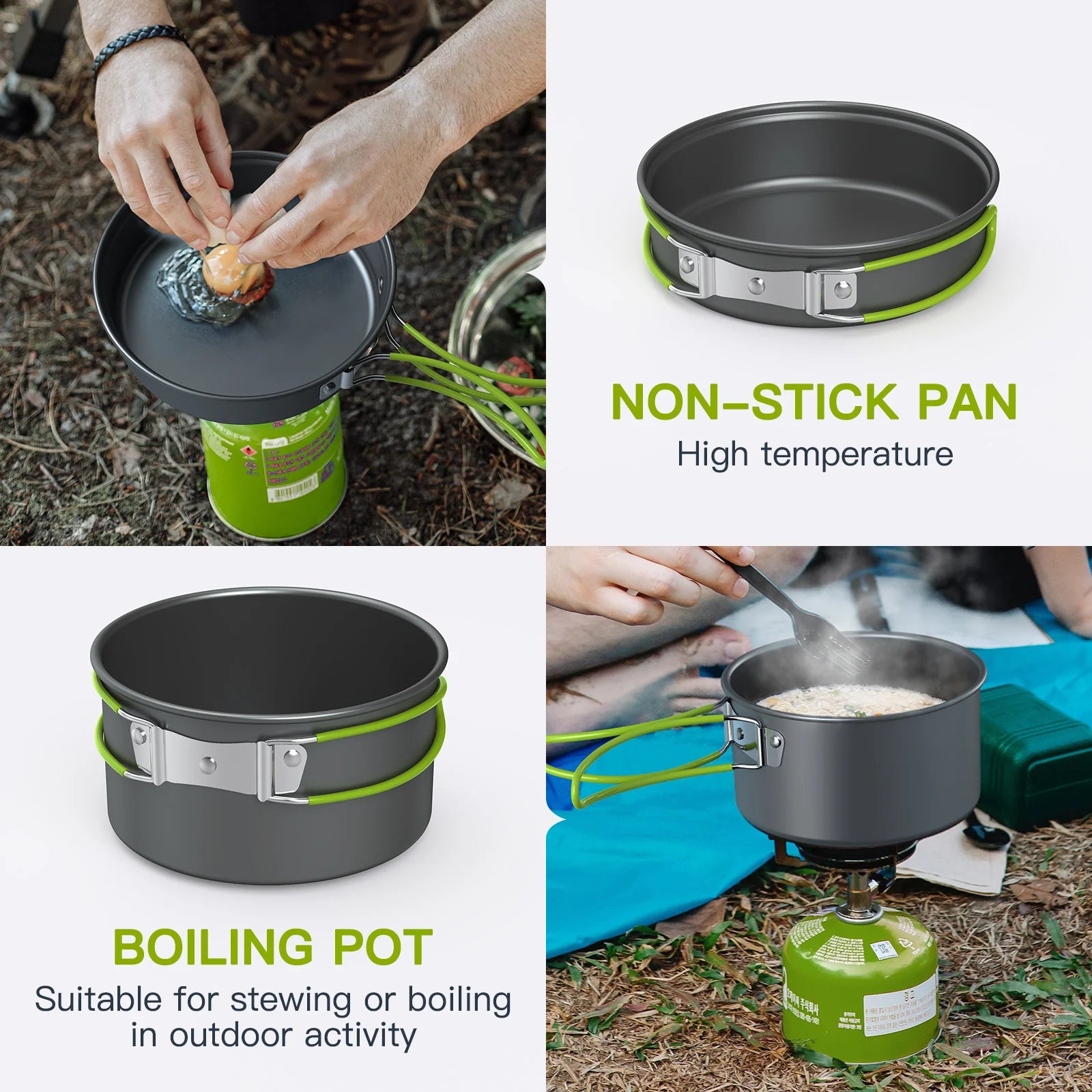 Outdoor Tableware Camping Cookware 2-3 People Multifunctional Aluminum Oxide Cooking Tool Set Portable Stove Dinnerware
