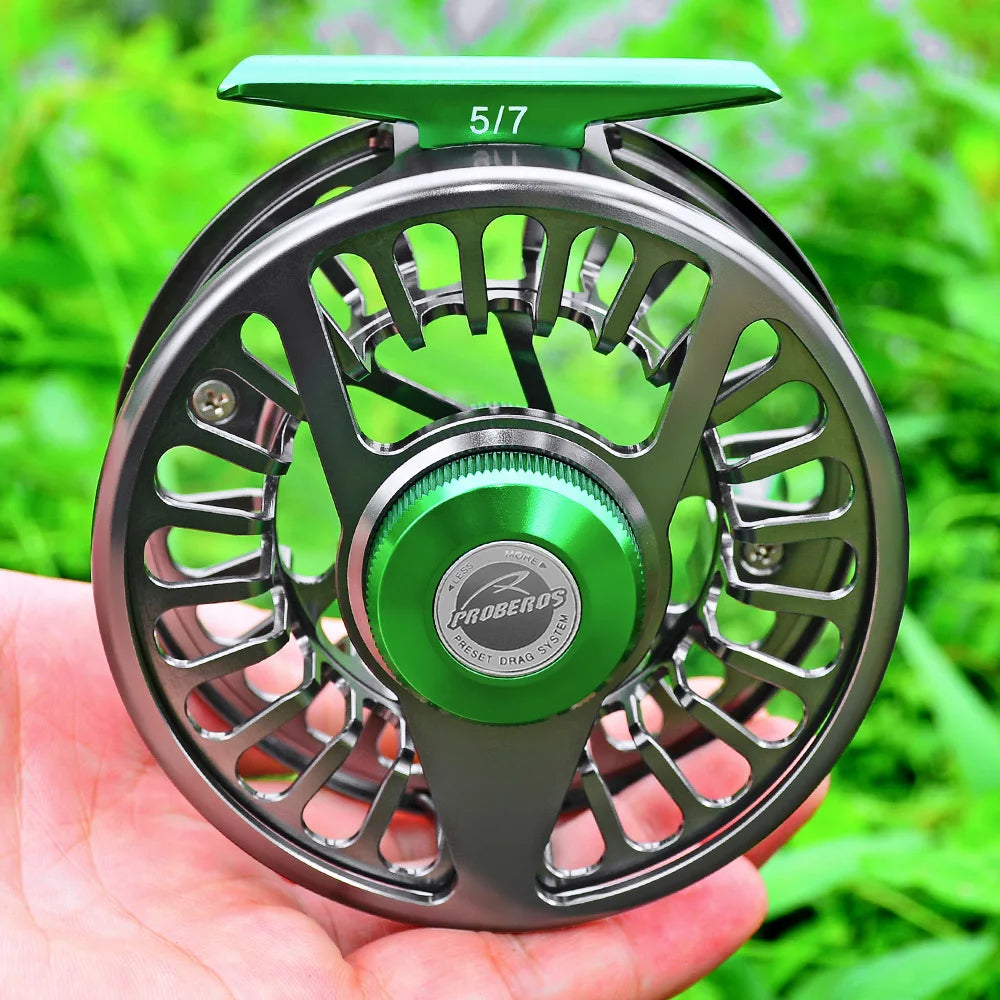 PROBEROS Aluminum 3+1 BB Fly Fishing Wheel Green & Gun Color Fly Fishing Reel CNC Machine Right & Left Handle Fly Reel