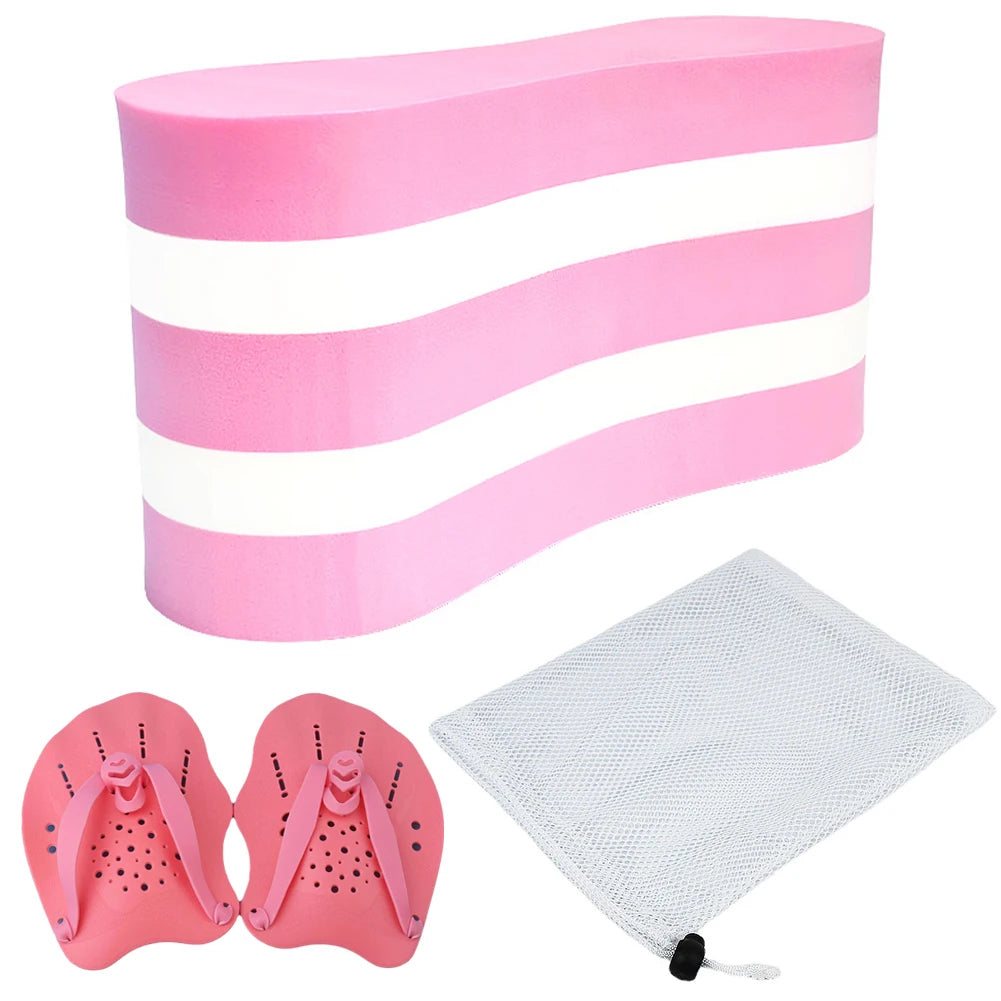 Swim Training Pull Buoy Adjustable Strap Hand Paddles with Mesh Bag Swim Training Equipment 5-Layer Pull Buoy for Adults