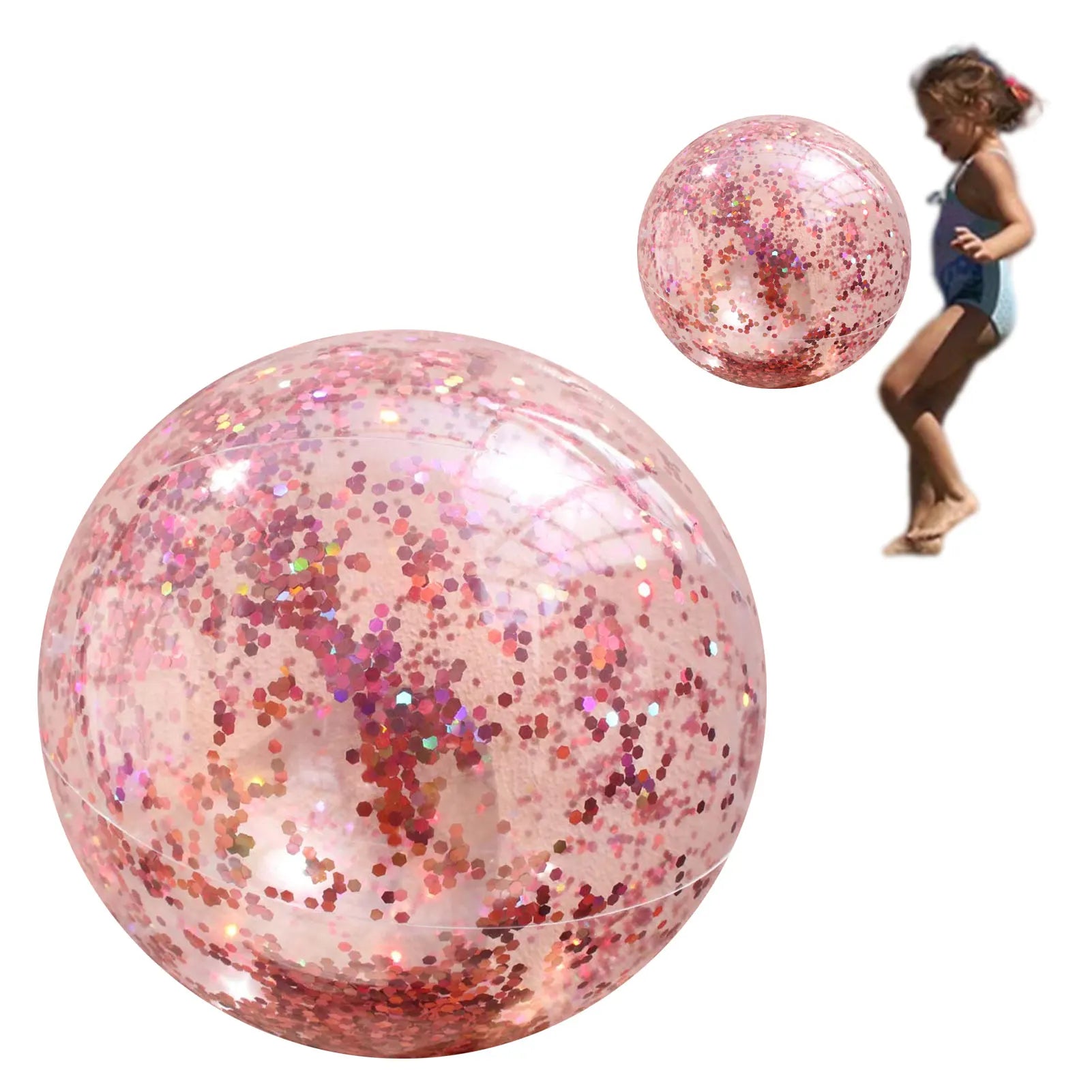 Glitter Beach Ball Inflatable 16-Inch Confetti Swim Pool Balls 16in Large Beach Balls For Kids Swimming Pool Party Favor Clear