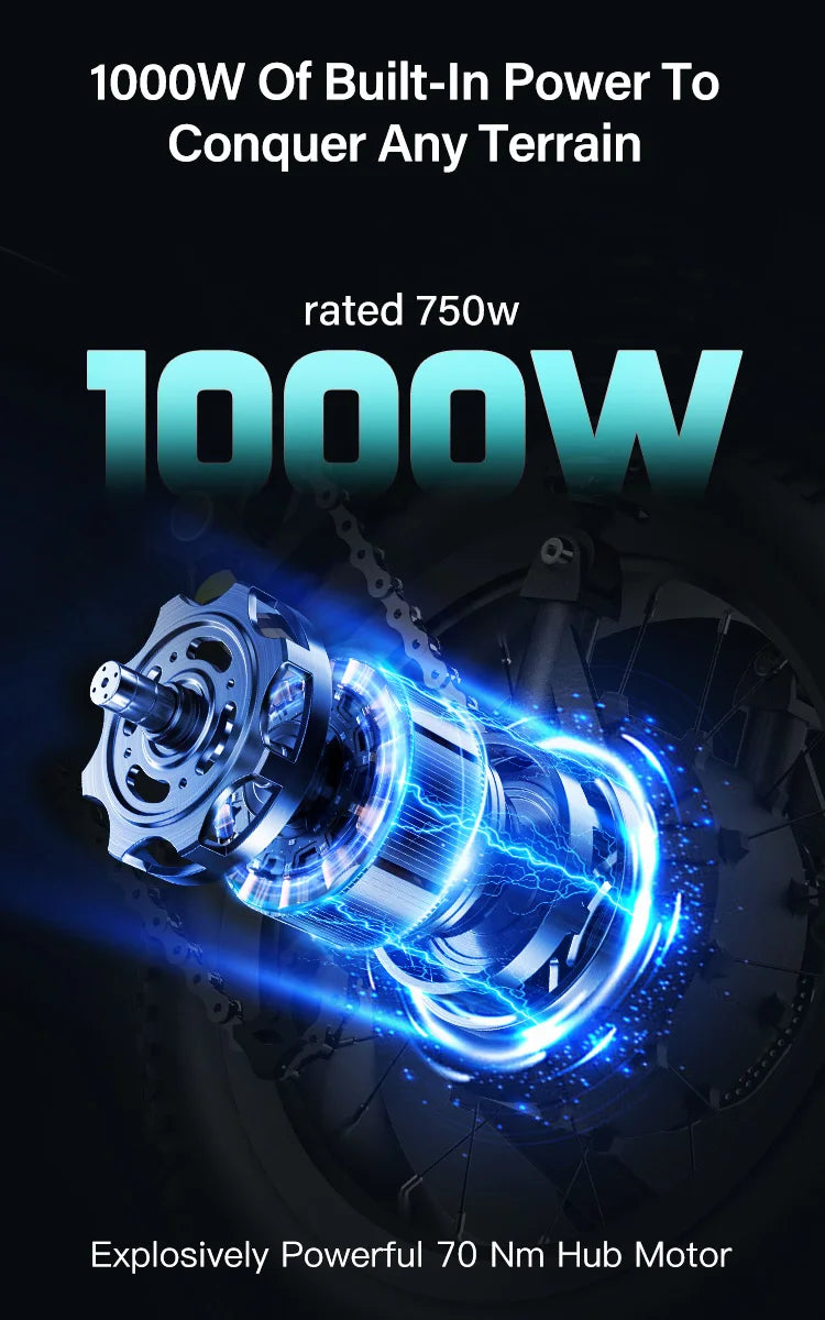 Coswheel Ebike Y16 Adult Electric Bike 1000W 48V 15AH Commuting Fat Tire E-Bike Mountain Electric Bike Off-Road Electric bicycle