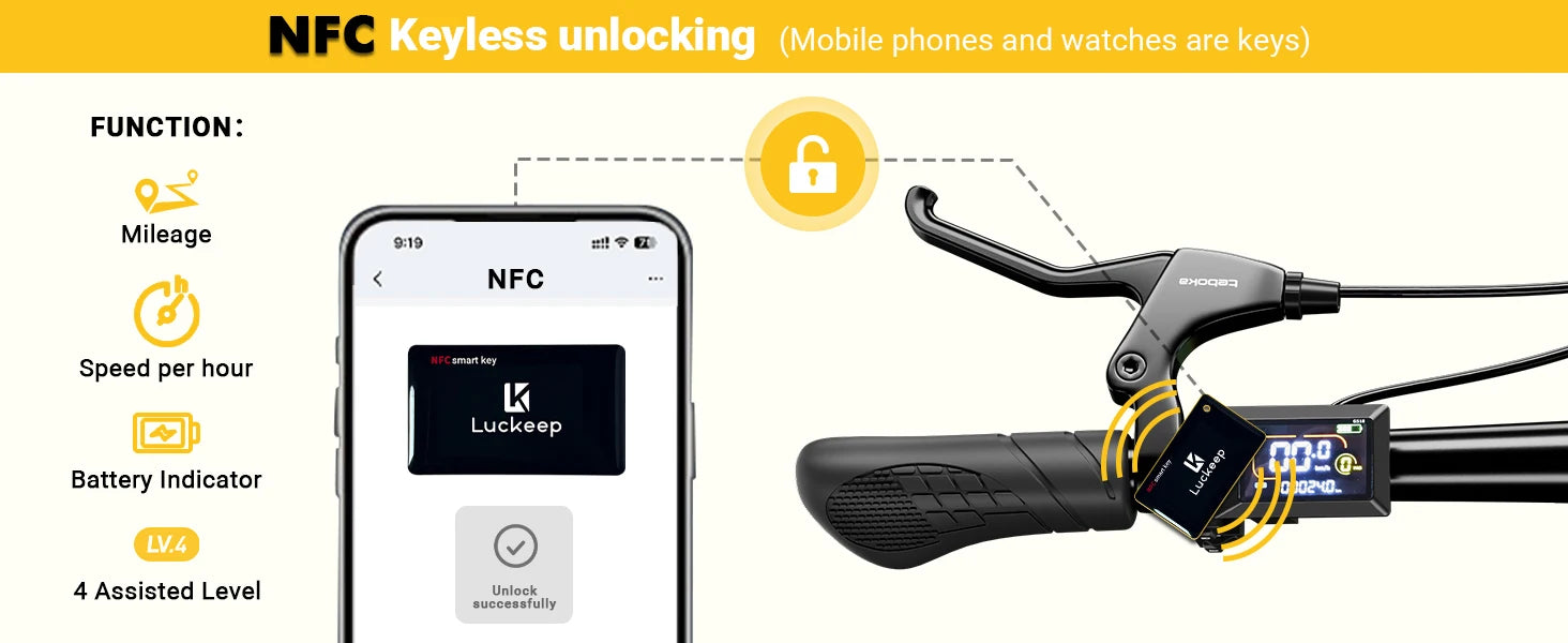 City E-Bike 750W Motor 48V15AH Battery with Seat Back + Footrest Electric Bike 26*3.0-inch Fat Tire NFC Unlock Electric Bicycle