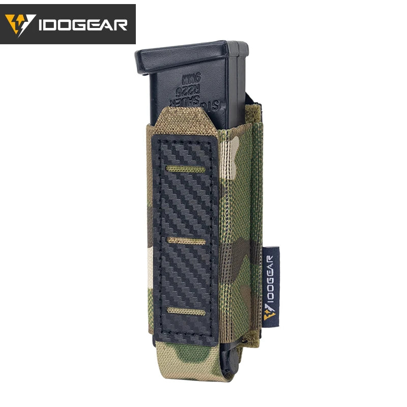 IDOGEAR Carbon Fiber Tactical Mag Pouch 9mm Single Carrier MOLLE Compatible Quick Drain Anti-slip Lightweight  IG-BG3589
