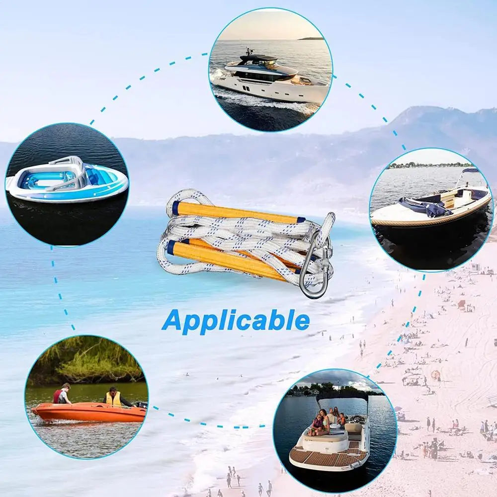 4 Layer Portable Soft Rope Ladder Nylon Inflatable Boat Boarding Steps Reusable Yacht Side Hanging Ladder for Kayak Canoe