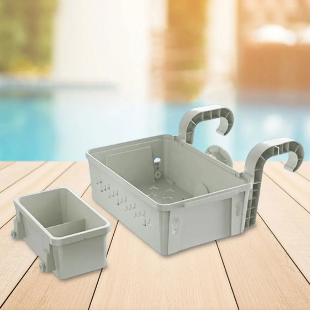 Poolside Storage Baskets with Cup Holders Fit 3-Inch Or Smaller Top Rails Pool Hanging Basket for Above Ground Pool