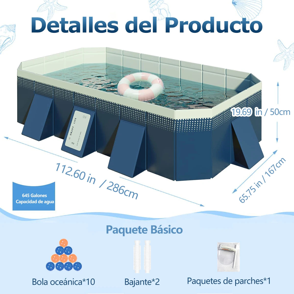 2.6/3m Foldable Large Rectangular Family Swimming Pool, Non-Inflatable, Easy Set-up, Suitable for Adults Kids Ideal for Outdoor