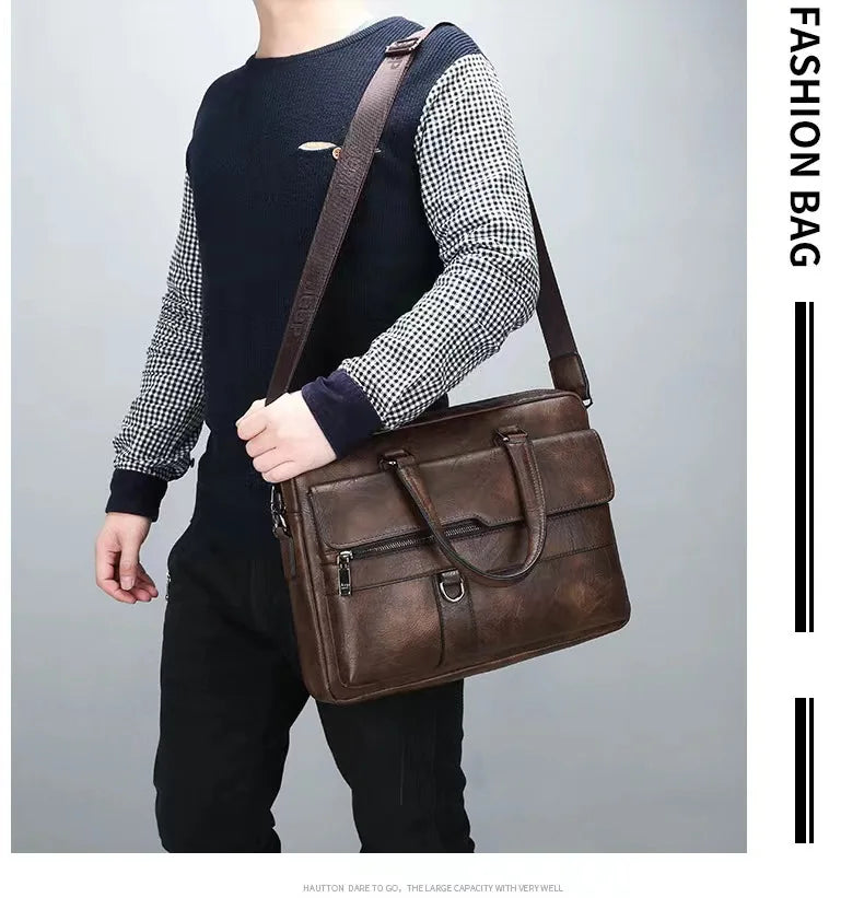 Men Genuine Leather Handbags Casual Leather Laptop Bags Male Business Travel Messenger Bags Men's Crossbody Shoulder Bag