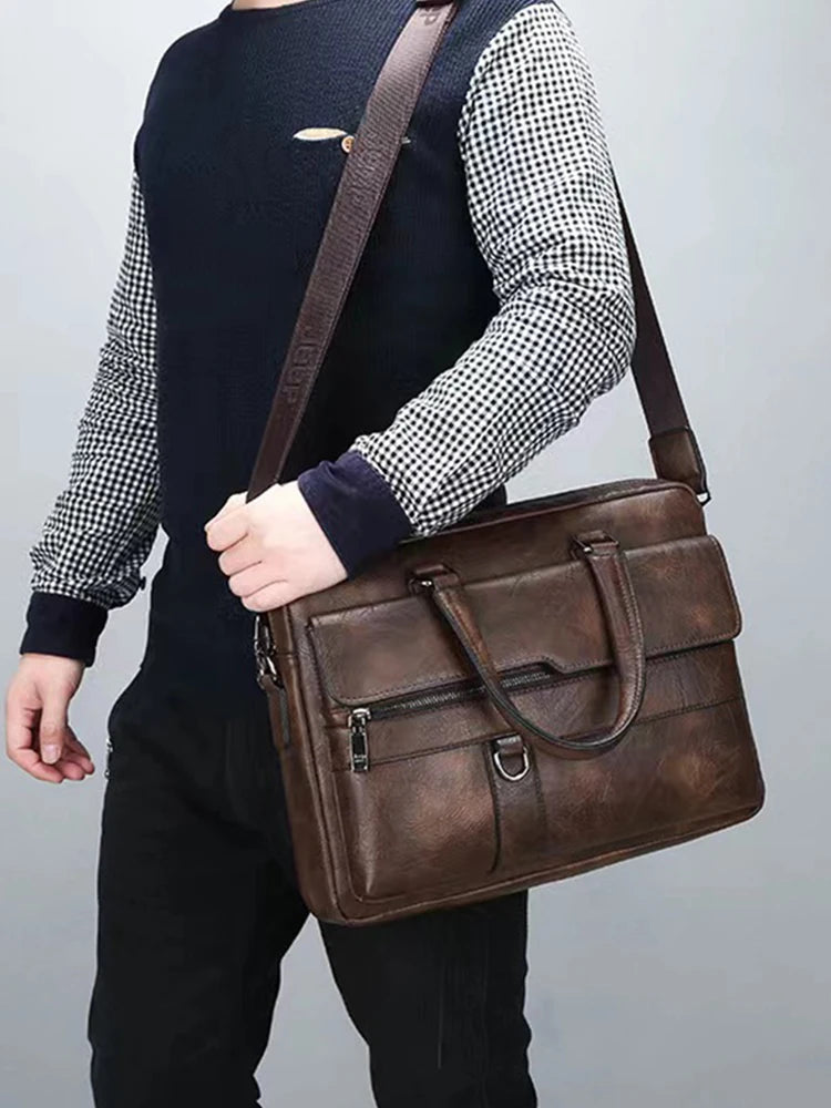 Men Genuine Leather Handbags Casual Leather Laptop Bags Male Business Travel Messenger Bags Men's Crossbody Shoulder Bag