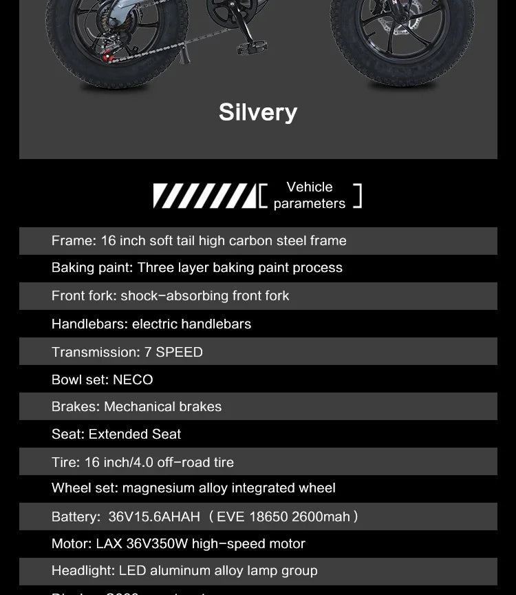 AKEZ 16inch Fat Tire electric bike kids to ride 350W Motor 36V 16AH Battery Full Suspension retro Electric Mountain Bicycle