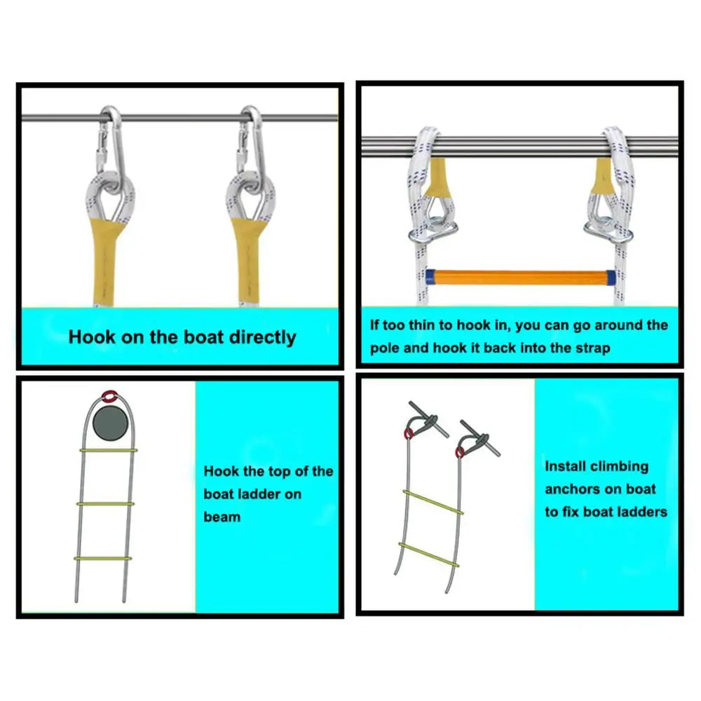 4 Layer Portable Soft Rope Ladder Nylon Inflatable Boat Boarding Steps Reusable Yacht Side Hanging Ladder for Kayak Canoe