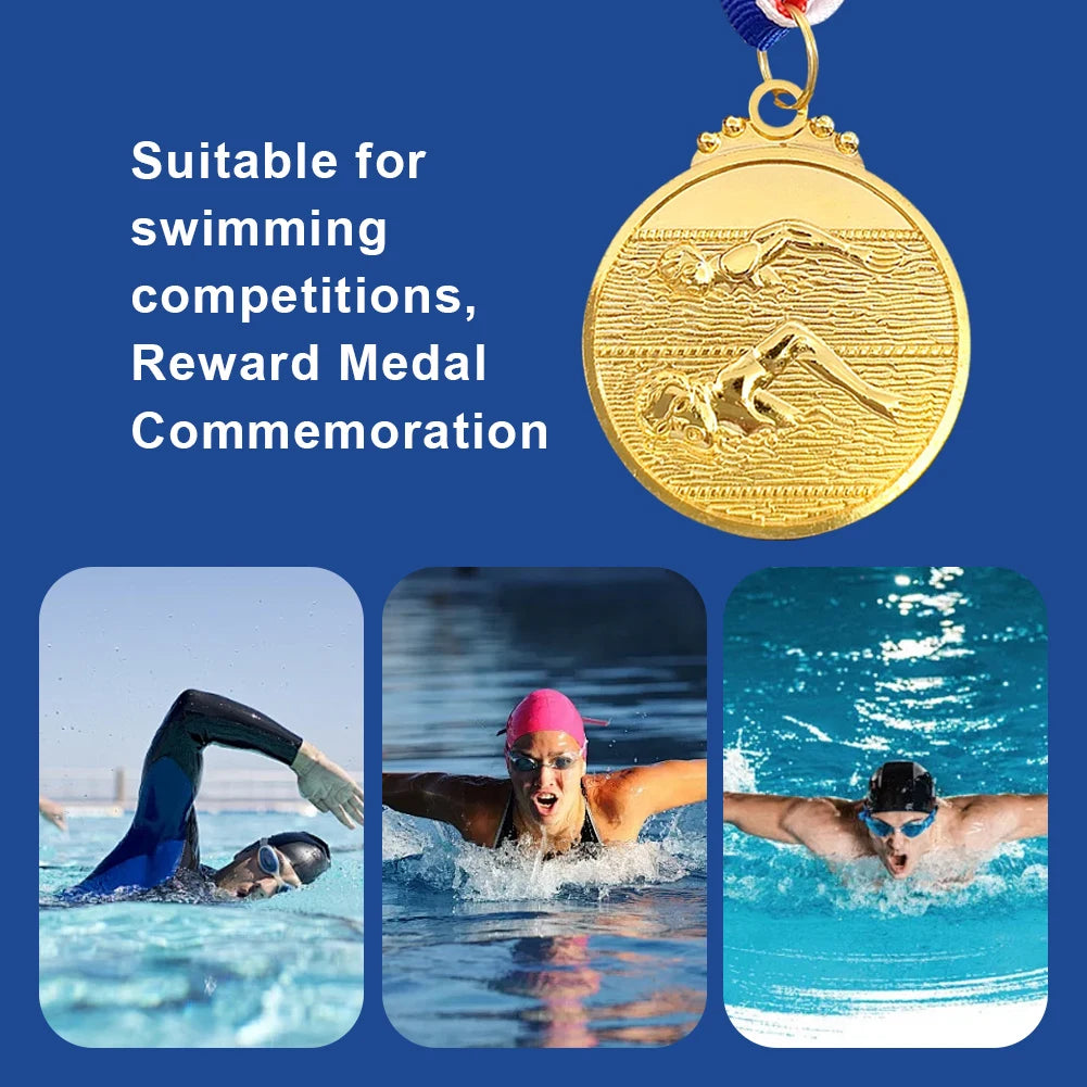 10-30PCS Swimming Medal Competition Awards with Neck Ribbon Metal 5cm Winner Medals Gold/Silver/Bronze Medal for Competitions