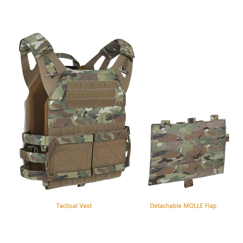 KRYDEX 500D Nylon Tactical Vest Jumpable Plate Carrier MOLLE Front Flap Panel Backpack Hunting Ranger Green Camo Men's Vest