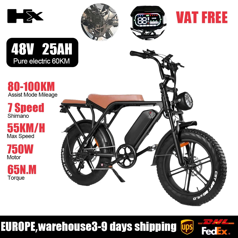 HX V8 1000W Adults Electric Bike Bicycle 48V 20AH 20 Inch Fat Tire electric bikes ebike Mountain Oil Brake 1000W Ebikes