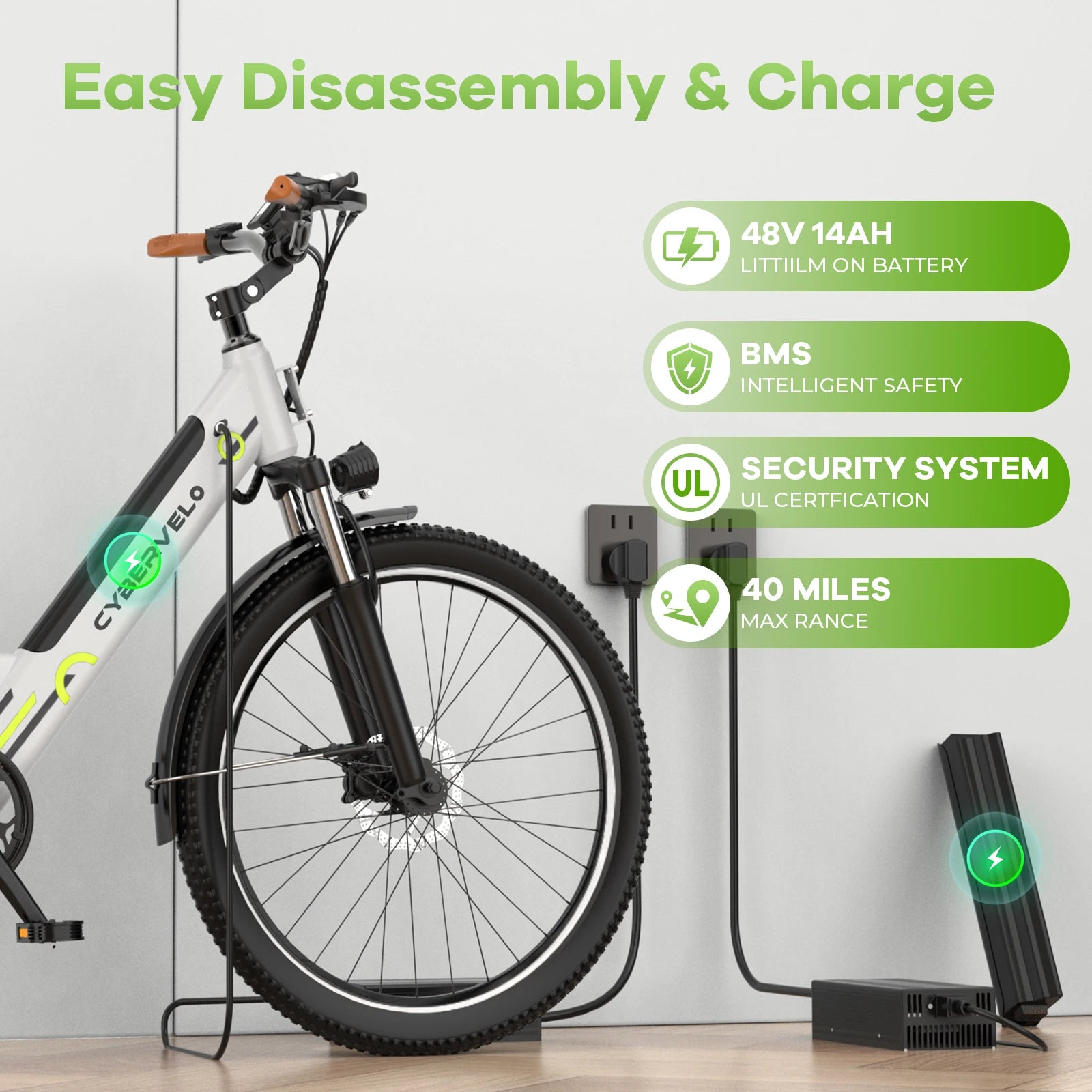 1000 Peak Electric Bike for Adults,up 80 Miles Removable Battery Ebike, 26