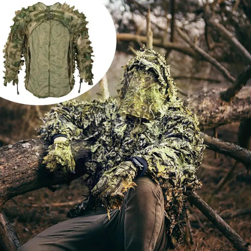 Ghillie Suit Breathable Ghillie Suit For Turkey Hunting Hunting Gear Camouflage Material Woodland Camouflage Jacket & Pants