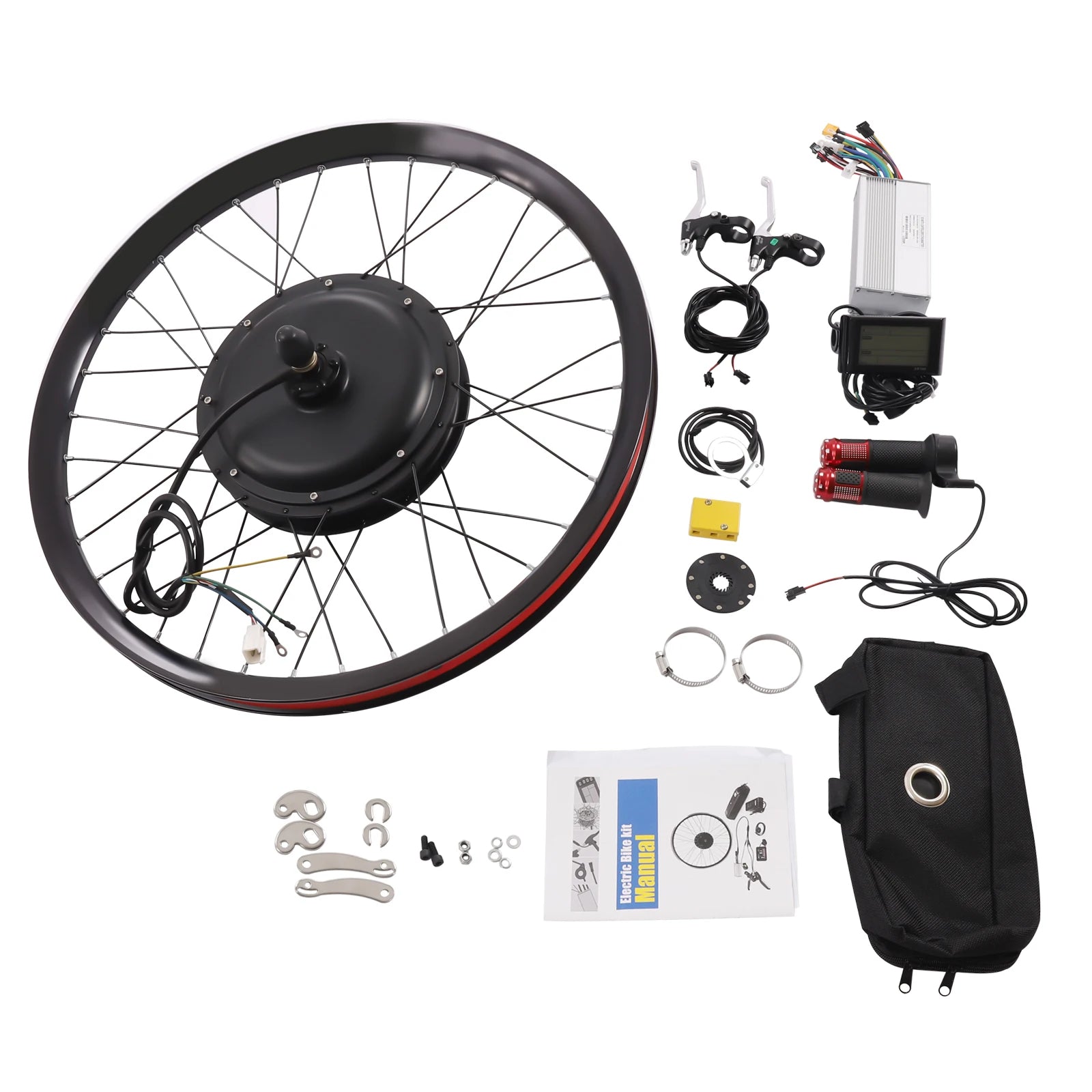 72V 2000W Rear Wheel Electric Bicycle Motor Kit Hub Motor Wheel E-Bike Conversion Kit w/ LCD Display 7 Speeds for 26-inch Bike