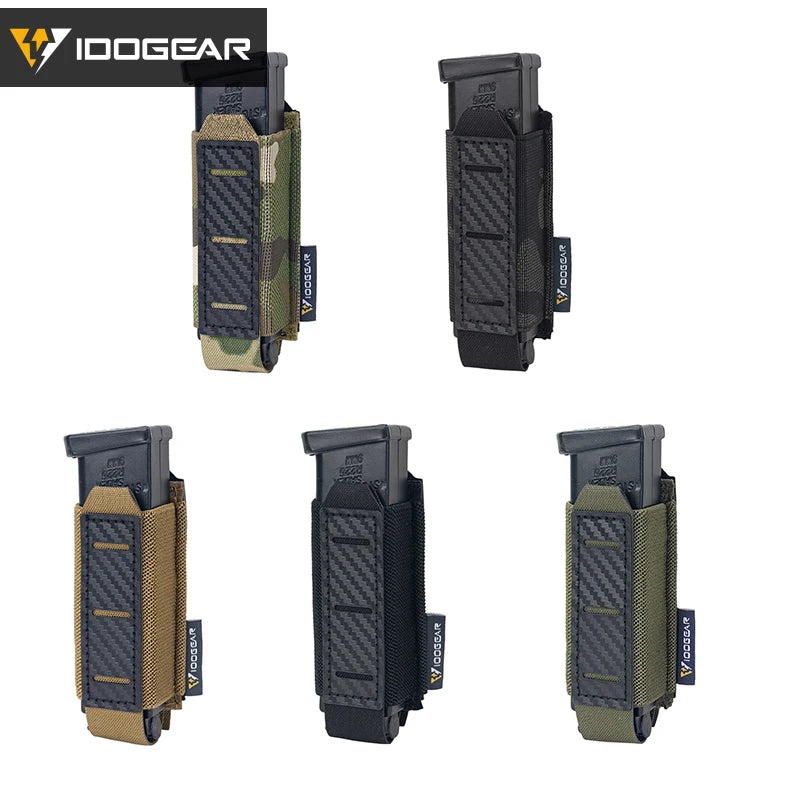 IDOGEAR Carbon Fiber Tactical Mag Pouch 9mm Single Carrier MOLLE Compatible Quick Drain Anti-slip Lightweight  IG-BG3589