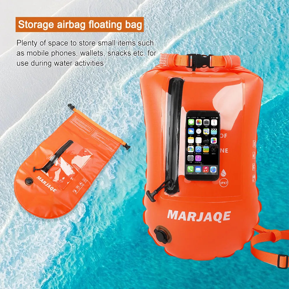Inflatable Open Swimming Buoy PVC Tow Float Dry Bag Thickened Float Airbag With Strap Double Air Bag With Waist Belt For Sports