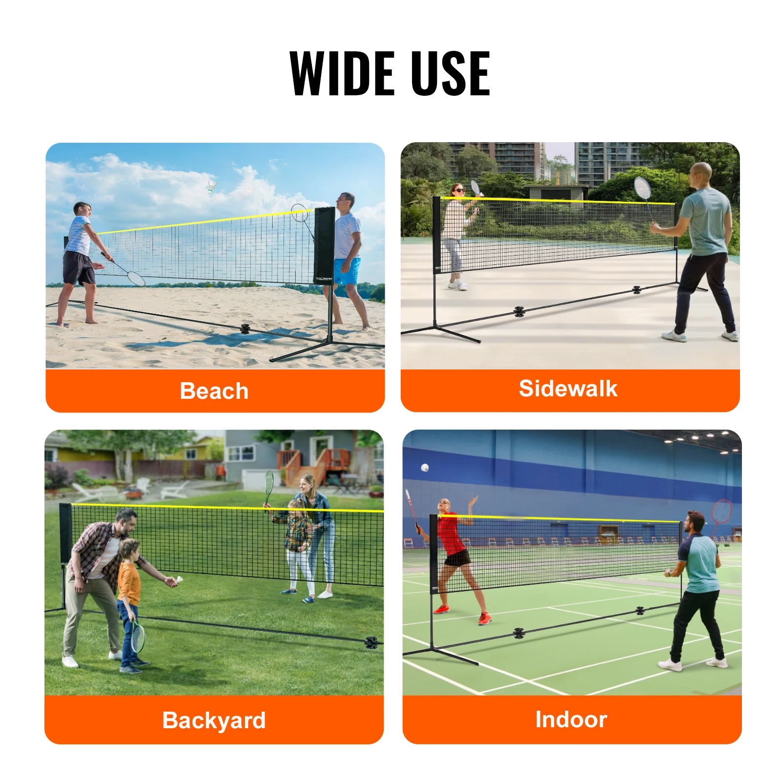 VEVOR 20FT Badminton Net Height Adjustable Volleyball Net Wide Foldable Pickleball Net Portable Tennis Net Set with Poles Stand
