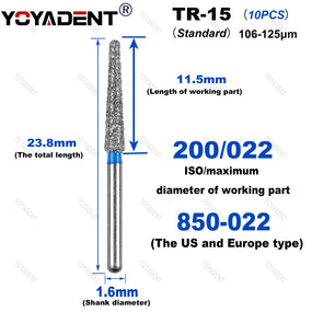 10Pcs TR Type Dental Diamond Bur Dentistry Burs Standard/Coarse/Fine/Extra Fine Dia.1.6mm For High Speed Turbine Dentistry Tools